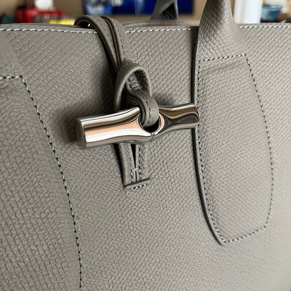 LONGCHAMP Medium Roseau Leather Top Handle Bag - Turtle Dove Grey - Authentic - Picture 9 of 17